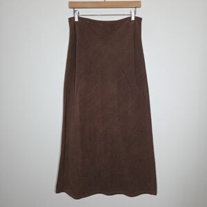 Vtg Y2K Brown Corduroy A-Line Maxi Skirt Back Slit Boho Woodland Grunge Preppy 8